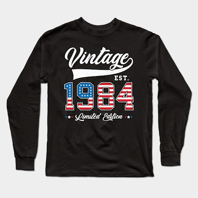 39th Birthday Patriotic Vintage 1984 USA Flag 4th of July Long Sleeve T-Shirt by BramCrye